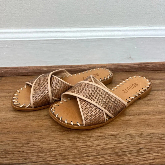 Schutz Alita Criss Cross Flat Slide Sandals - Picture 1 of 6